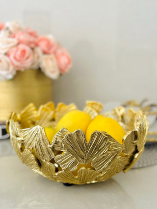 The Luxury Gold Palm Leaf Fruit Bowl - FANISHA HOME PTY LTD-cultural home decor, traditional home decor, home decor accessories, cultural vessels, traditional tea set, cultural candles, traditional coaster, cultural home accents, traditional home furnishings, cultural-inspired decor, traditional home accessories, cultural-inspired vessels, traditional tea accessories, cultural candles and holders, traditional coasters and placemats