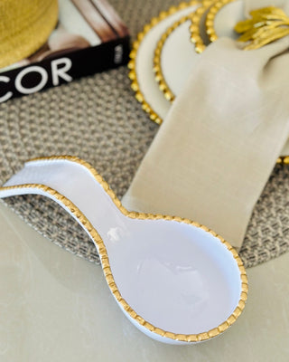 Gold Ribbed White Enamel Spoon Holder - FANISHA HOME PTY LTD-cultural home decor, traditional home decor, home decor accessories, cultural vessels, traditional tea set, cultural candles, traditional coaster, cultural home accents, traditional home furnishings, cultural-inspired decor, traditional home accessories, cultural-inspired vessels, traditional tea accessories, cultural candles and holders, traditional coasters and placemats