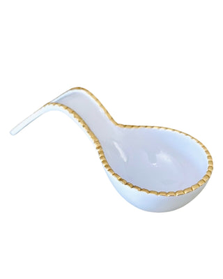 Gold Ribbed White Enamel Spoon Holder - FANISHA HOME PTY LTD-cultural home decor, traditional home decor, home decor accessories, cultural vessels, traditional tea set, cultural candles, traditional coaster, cultural home accents, traditional home furnishings, cultural-inspired decor, traditional home accessories, cultural-inspired vessels, traditional tea accessories, cultural candles and holders, traditional coasters and placemats