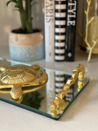 Gold Handle Glass Tray