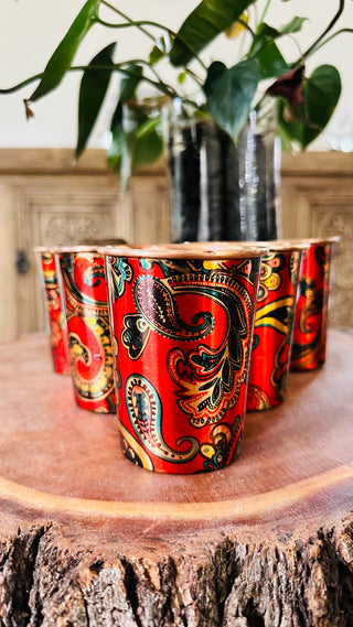 RED PRINTED COPPER CUP - FANISHA HOME PTY LTD-cultural home decor, traditional home decor, home decor accessories, cultural vessels, traditional tea set, cultural candles, traditional coaster, cultural home accents, traditional home furnishings, cultural-inspired decor, traditional home accessories, cultural-inspired vessels, traditional tea accessories, cultural candles and holders, traditional coasters and placemats