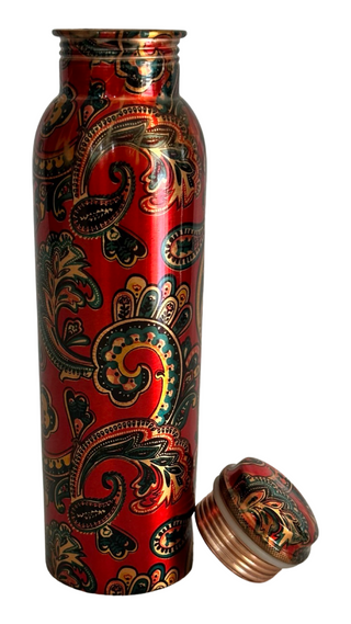 RED PRINTED COPPER WATER BOTTLE - FANISHA HOME PTY LTD-cultural home decor, traditional home decor, home decor accessories, cultural vessels, traditional tea set, cultural candles, traditional coaster, cultural home accents, traditional home furnishings, cultural-inspired decor, traditional home accessories, cultural-inspired vessels, traditional tea accessories, cultural candles and holders, traditional coasters and placemats