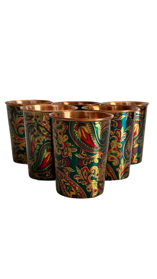 GREEN PRINTED COPPER CUP - FANISHA HOME PTY LTD-cultural home decor, traditional home decor, home decor accessories, cultural vessels, traditional tea set, cultural candles, traditional coaster, cultural home accents, traditional home furnishings, cultural-inspired decor, traditional home accessories, cultural-inspired vessels, traditional tea accessories, cultural candles and holders, traditional coasters and placemats
